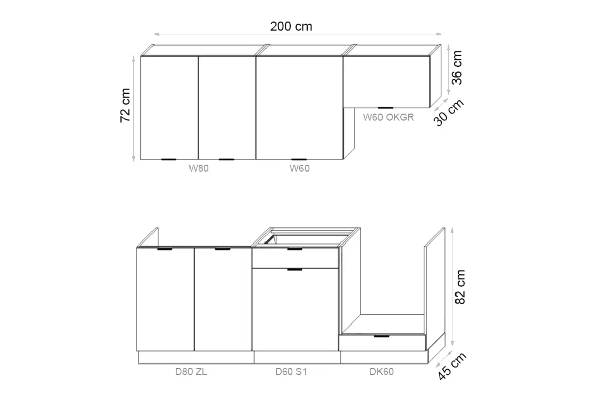 Zestaw mebli kuchennych Gianna 200cm - biały mat / dąb artisan Zestaw mebli kuchennych Gianna 200cm - biały mat / dąb artisan