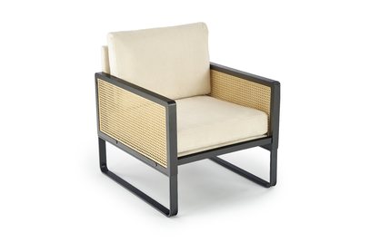 Fotel wypoczynkowy z podłokietnikami Ilario - czarny / naturalny