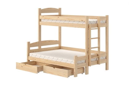 Łóżko piętrowe drewniane Amely z szufladami - 90x200 / sosna