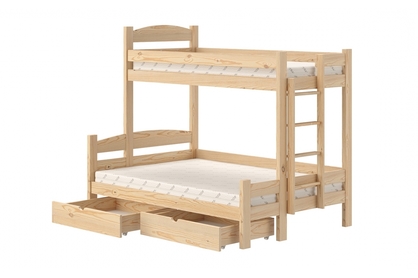 Łóżko piętrowe drewniane Amely z szufladami - 90x200 / biały