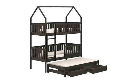 Łóżko dziecięce domek piętrowe wysuwane Nemos - czarny, 90x190