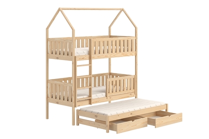 Łóżko dziecięce domek piętrowe wysuwane Nemos - sosna, 90x180