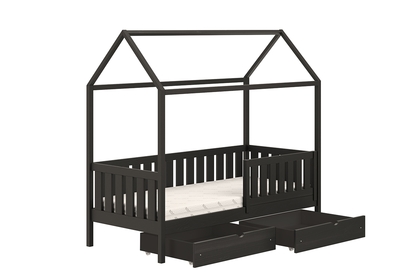 Łóżko dziecięce domek parterowe z szufladami Nemos II - czarny, 80x190