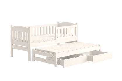 Łóżko dziecięce parterowe wysuwane Alvins z szufladami - biały, 90x190