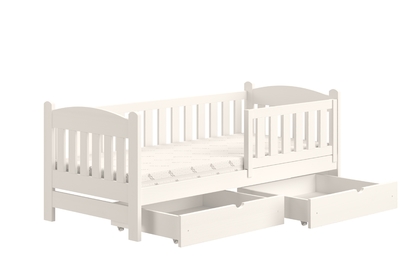 Łóżko dziecięce drewniane Alvins z szufladami - 90x200 / biały