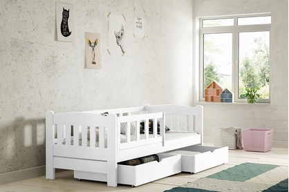 Łóżko dziecięce drewniane Alvins z szufladami -  80x180 / biały