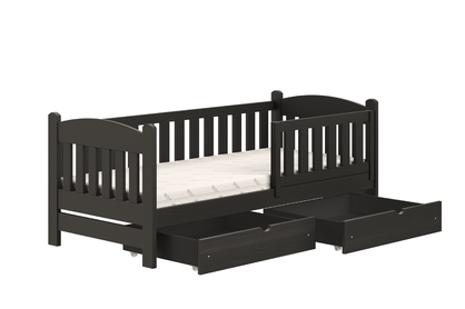 Łóżko dziecięce drewniane Alvins z szufladami - 90x200 / czarny