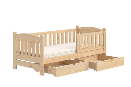 Łóżko dziecięce drewniane Alvins z szufladami - 90x200 / sosna