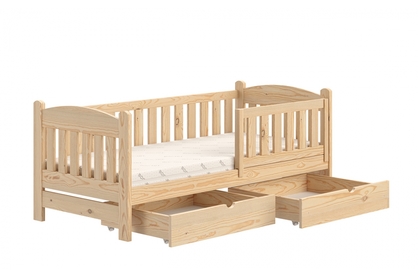 Łóżko dziecięce drewniane Alvins z szufladami - sosna, 70x140