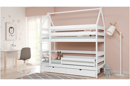 Łóżko dziecięce domek piętrowe Comfio - biały, 90x200