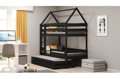 Łóżko dziecięce domek piętrowe wysuwane Comfio - czarny, 90x180