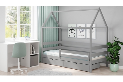 Łóżko dziecięce domek parterowe Comfio - szary, 90x180
