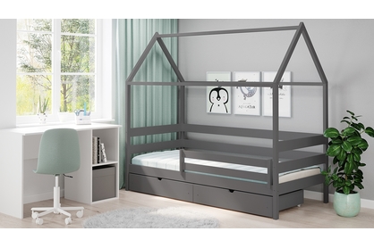 Łóżko dziecięce domek parterowe Comfio - grafit, 80x160