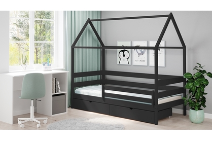 Łóżko dziecięce domek parterowe Comfio - czarny, 80x160