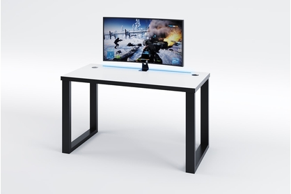 Biurko gamingowe Seman 135 cm na stalowych nogach z taśmą LED - biały / czarny