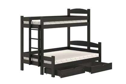 Łóżko piętrowe z szufladami Lovic lewostronne - czarny, 90x200/140x200