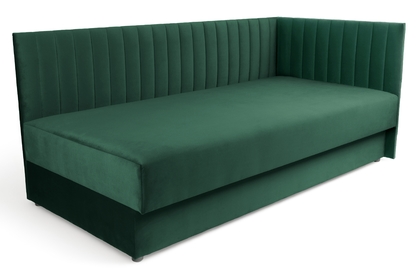 Tapczan/łóżko prawostronne z pojemnikiem Nutri - zielony welur Zanzibar 162, 186x80/80 cm