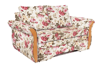 Sofa rozkładana dwuosobowa z pojemnikiem Arlita - tkanina drukowana w kwiaty Coral WM 82 / olcha