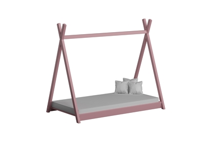 Łóżko dziecięce drewniane domek Tipi - różowy, 70x140 - Wyprzedaż