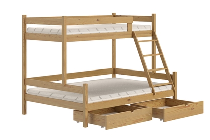 Łóżko piętrowe drewniane Poli z szufladami - 80x190/120x190 / dąb 