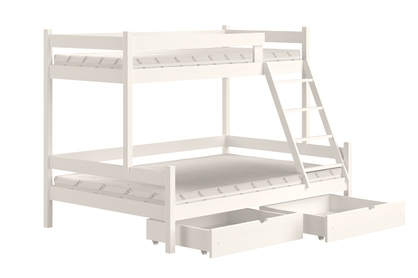 Łóżko piętrowe drewniane Poli z szufladami - 90x190/120x190 / biały