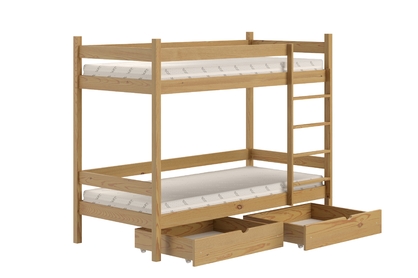 Łóżko dziecięce piętrowe z szufladami Fabrio - 90x180 / dąb