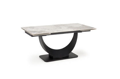 Stół rozkładany Fernando 160-240x92 cm - biały marmur / czarne nogi
