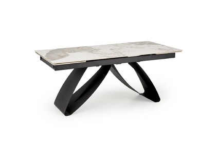 Stół rozkładany Hilario 180-260x90 cm - biały marmur / czarne nogi