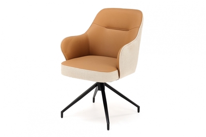 Krzesło tapicerowane K527 obrotowe - brązowa ekoskóra / beżowa plecionka / czarne nogi