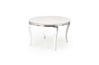 Stół okrągły Reginald 120 cm - biały marmur / srebrne nogi