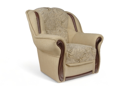 Fotel wypoczynkowy Walker - beżowa tkanina wzór Luna / średni orzech