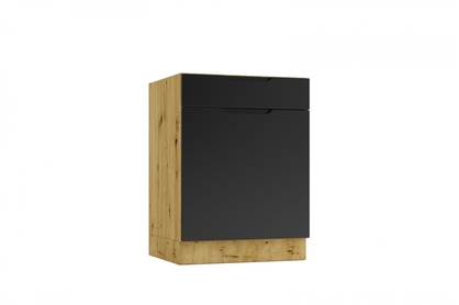 Szafka kuchenna jednodrzwiowa z szufladą Isabel D60 S1 - czarny groszek / dąb artisan