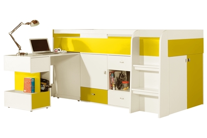 Łóżko piętrowe Mobi MO21 z biurkiem 90x200 - biały / żółty