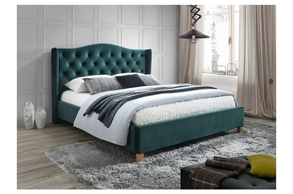Łóżko tapicerowane Aspen 160x200 - zielony / dąb