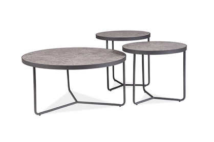 Zestaw okrągłych stolików kawowych Demeter - szary / efekt betonu / czarne nogi