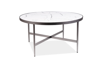 Okrągły stolik kawowy Dolores B 80 cm - efekt marmuru / biały / szare nogi