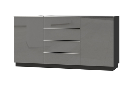 Komoda Helio 26 z szufladami 160 cm - czarny / szare szkło