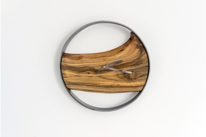 Drewniany zegar ścienny KAYU 10 Orzech w stylu Loft - Stal - 31 cm