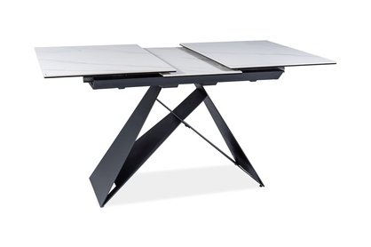 Stół rozkładany Westin SC 120-160x80 cm - biały / efekt marmuru / czarny mat