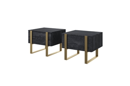 Zestaw szafek nocnych Verica z szufladami na metalowych nogach - czarny beton / złote nóżki