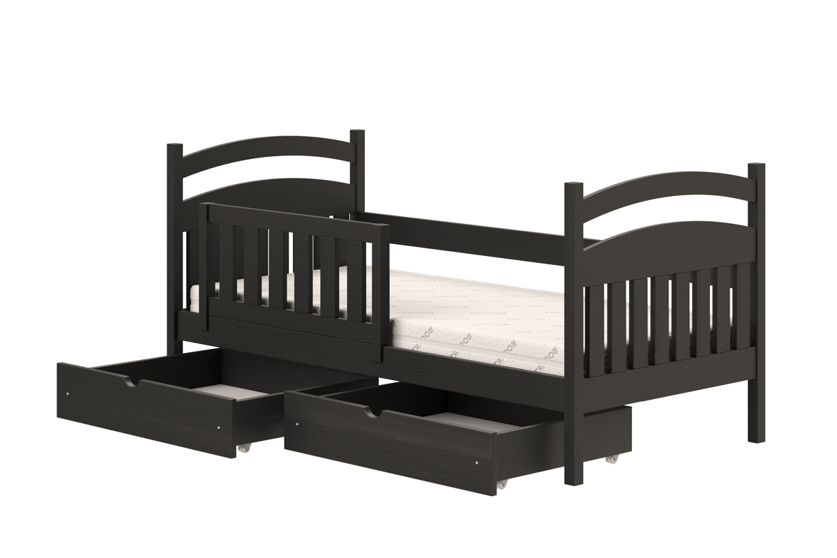 Łóżko dziecięce drewniane Amely - czarny, 90x200 czarne łóżko drewniane 