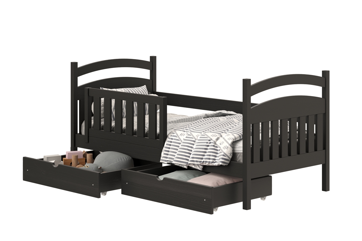 Łóżko dziecięce drewniane Amely - czarny, 90x200 czarne łóżko drewniane z szufladami 