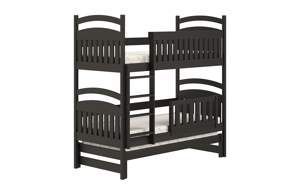 Łóżko dziecięce piętrowe wysuwane 3 os. Amely - czarny, 90x200 czarne łóżeczko dzicięce z drabinką