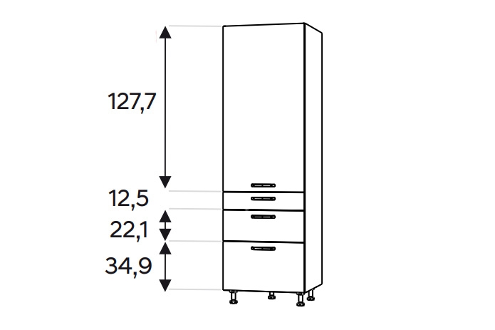 KAMMONO F11 SD50SS3/71 - słupek kuchenny z trzema szufladami Słupek kuchenny Kammono F11 SD50SS3/71 jednodrzwiowy z trzema szufladami