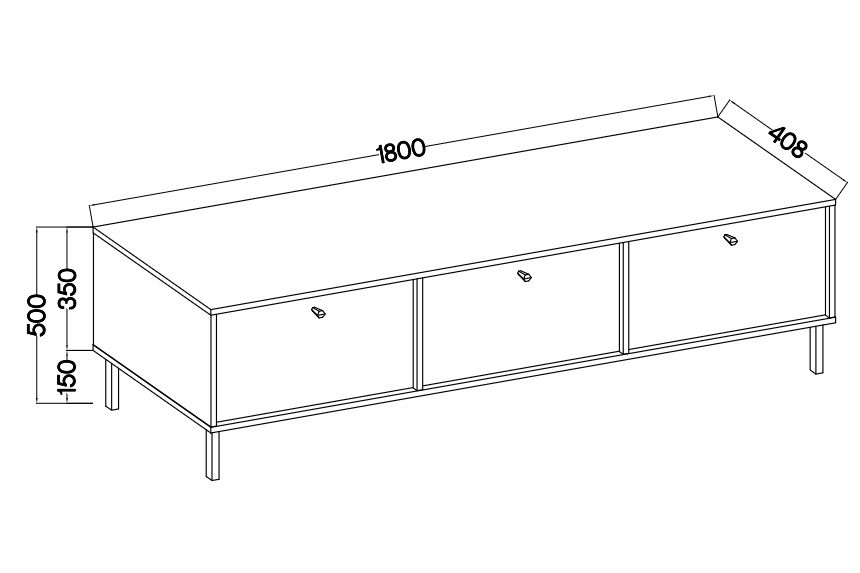 Szafka RTV Lotina II 3K - 180 cm - czarny grafit / złote nogi Szafka RTV Lotina II 3K - 180 cm - czarny grafit / złote nogi