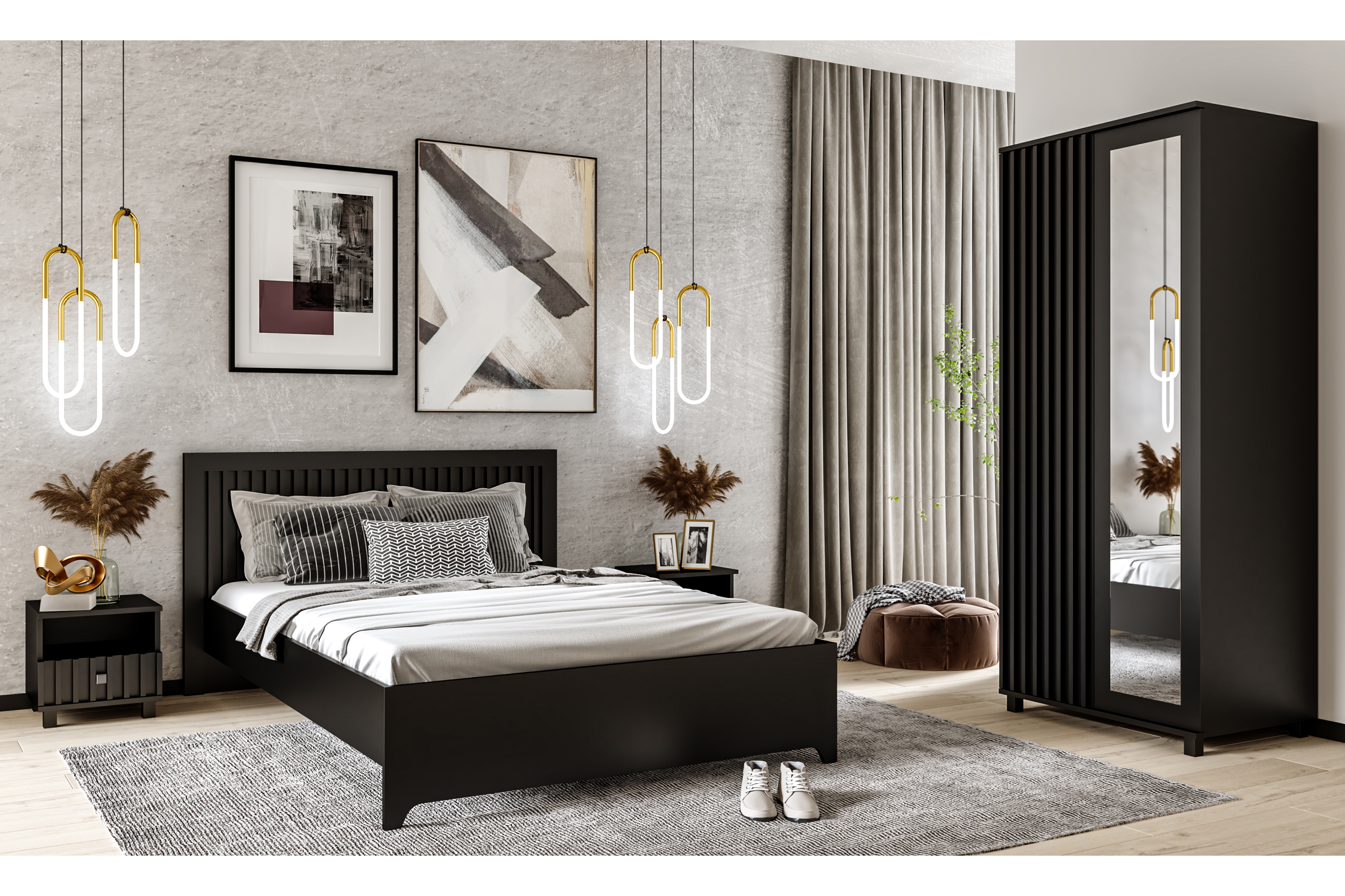 Łóżko sypialniane Tonis z lamelami 140x200 cm - czarny mat Łóżko sypialniane Tonis z lamelami 140x200 cm - czarny mat
