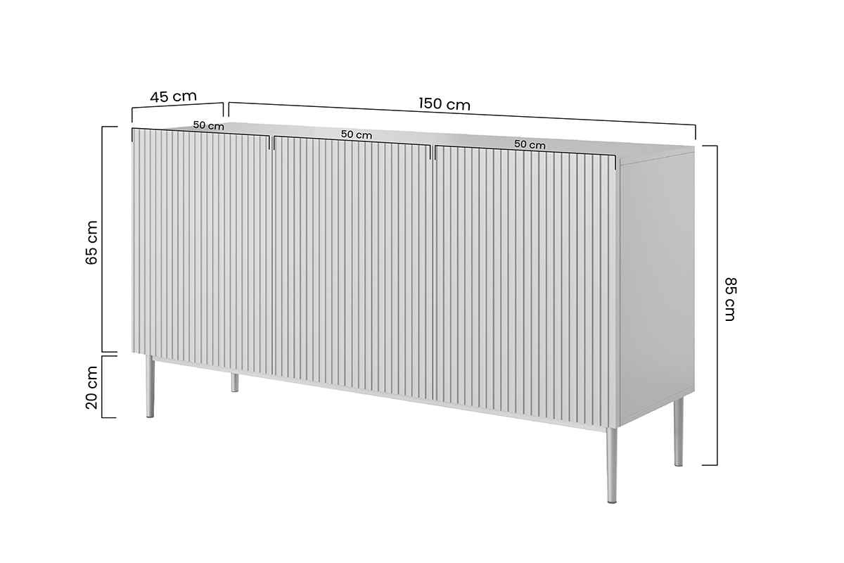 Komoda Nicole 150 cm z ryflowanym frontem i metalowymi nogami - czarny mat / czarne nóżki - Wyprzedaż ekspozycji Komoda Nicole 150 cm z ryflowanym frontem i metalowymi nogami - czarny mat / czarne nóżki - Wyprzedaż ekspozycji