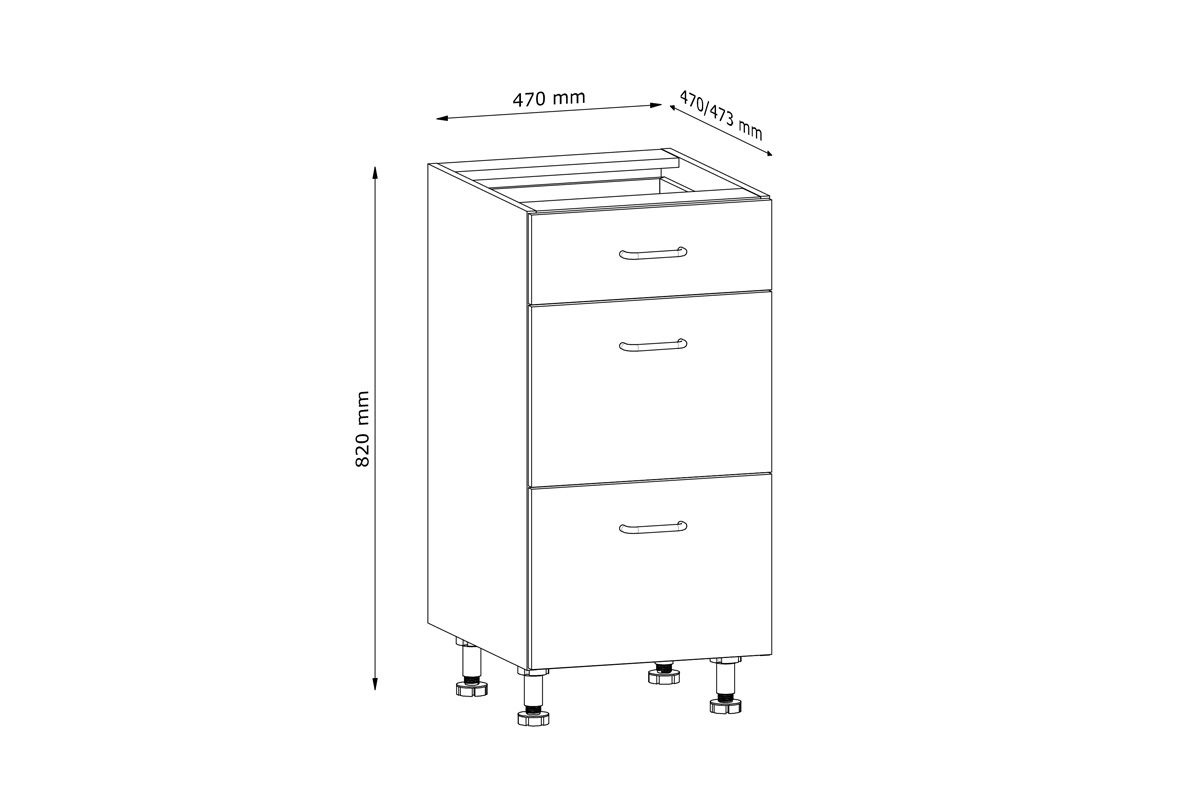 Szafka kuchenna z trzema szufladami Aspen D40S3 - biały połysk Szafka kuchenna z trzema szufladami Aspen D40S3 - biały połysk