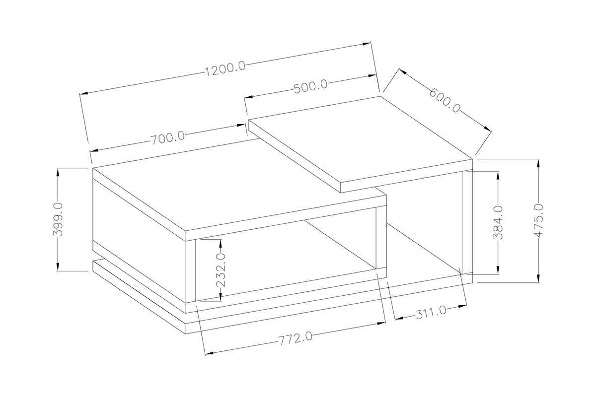 Stolik kawowy Bota 97 z wnękami 120 cm - antracyt / dąb ribbec - Wyprzedaż Stolik kawowy Bota 97 - antracyt / dąb ribbec - wymiary