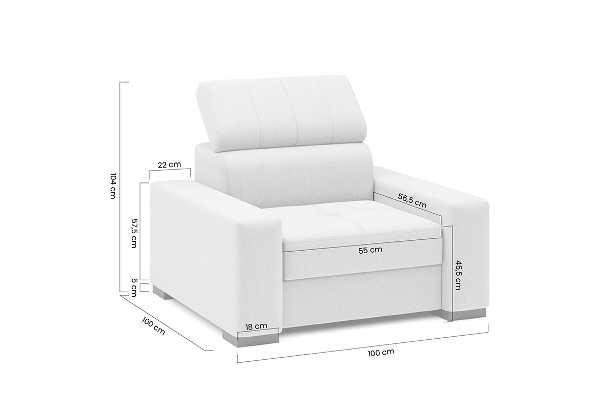 Fotel wypoczynkowy z regulowanym zagłówkiem Modeno Fotel wypoczynkowy z regulowanym zagłówkiem Modeno - wymiary 